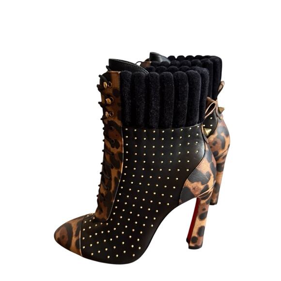 Christian Louboutin Dakita 100 Studded Spike Leopard Leather Bootie EU 37 US 7 - Picture 6 of 15